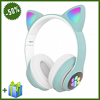 Беспроводные детские Bluetooth наушники с кошачьими ушками и LED подсветкой STN AKS 28 с поддержкой MicroSD