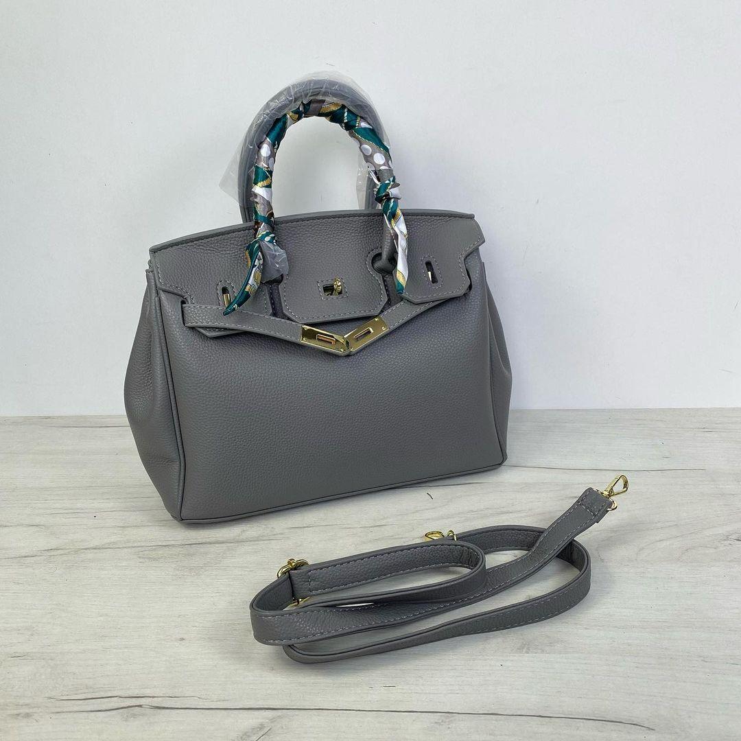 Сумка 30см з клапаном та ремінцем на плече А04-0162 Сіра, фото 1