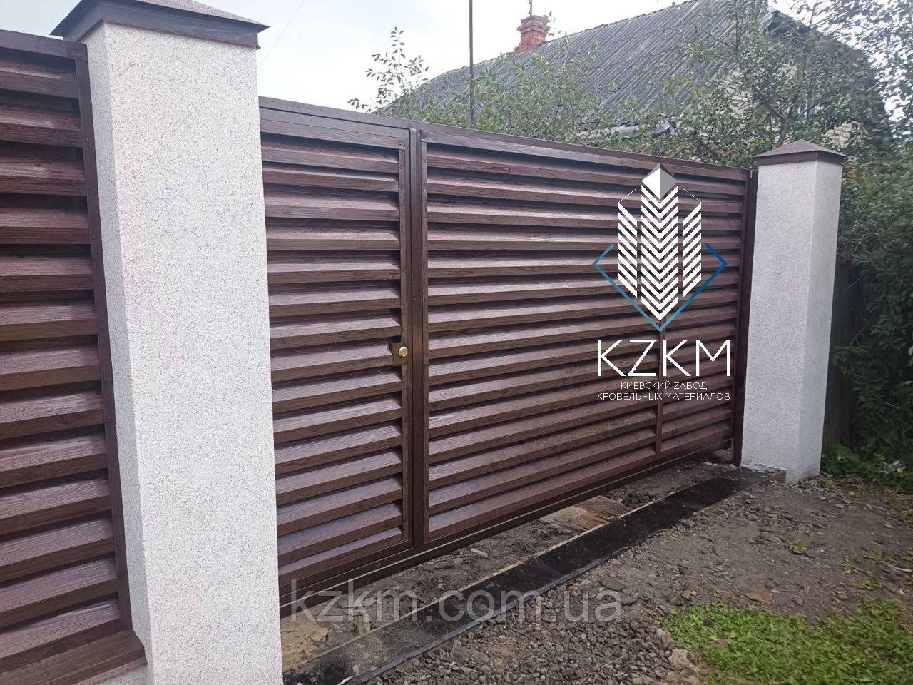 Забір Жалюзі Ламелі Стандарт металевий під дерево горіх двосторонній, фото 1