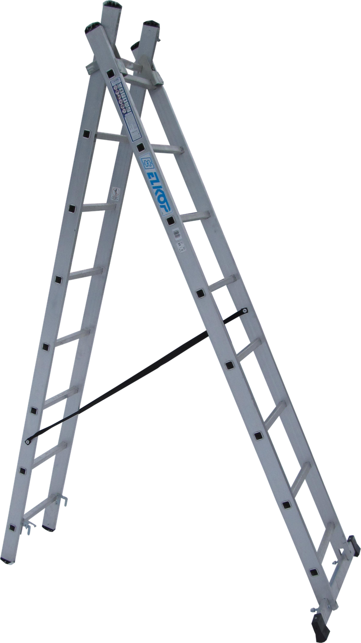 Алюмінієва двосекційна розкладна драбина VHR Т 2х8 сходинок 2.16-3.47 м, фото 1