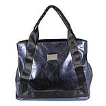 Сумка синя стильна з глянсової шкіри, містка та практична, фото 2