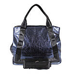 Сумка синя стильна з глянсової шкіри, містка та практична, фото 3