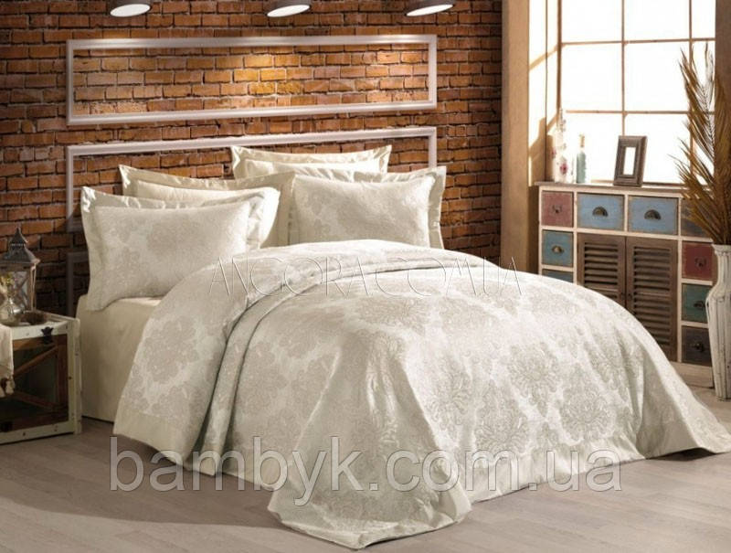 Покривало З Наволочками Жакардове Gardine's DIVA KREM 240x260 Туреччина, фото 1