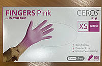 Перчатки нитриловые CEROS TM FINGERS Pink (100шт), размер XS, розовые