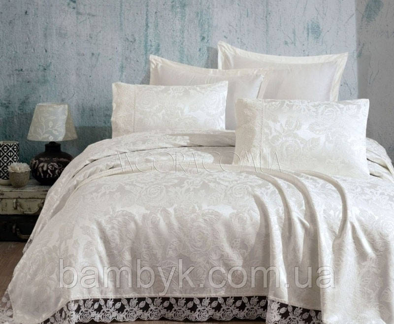 Покривало З Наволочками Жакардове Gardine's HELEN KREM 240x260 Туреччина