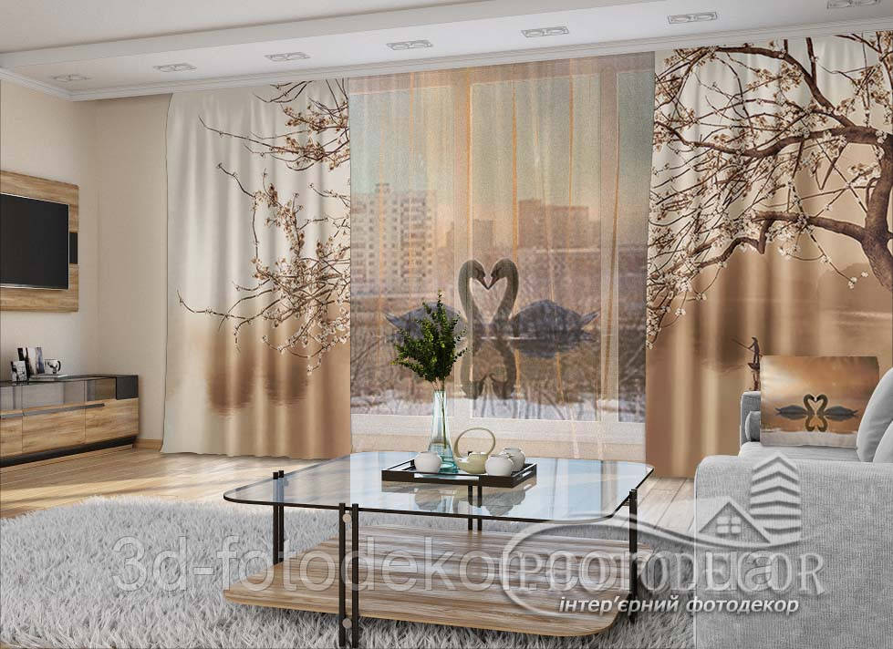 3D - Фото Штори і тюль "Безмовність лебедів" - будь-який розмір. Читаемо опис!