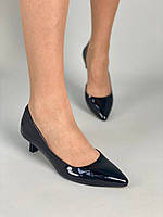 Туфли женские кожа лак черные на небольшом каблуке