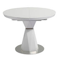 Стол обеденный раскладной РАУНД белый глянец 100-130x100x76 МДФ+стекло/сталь