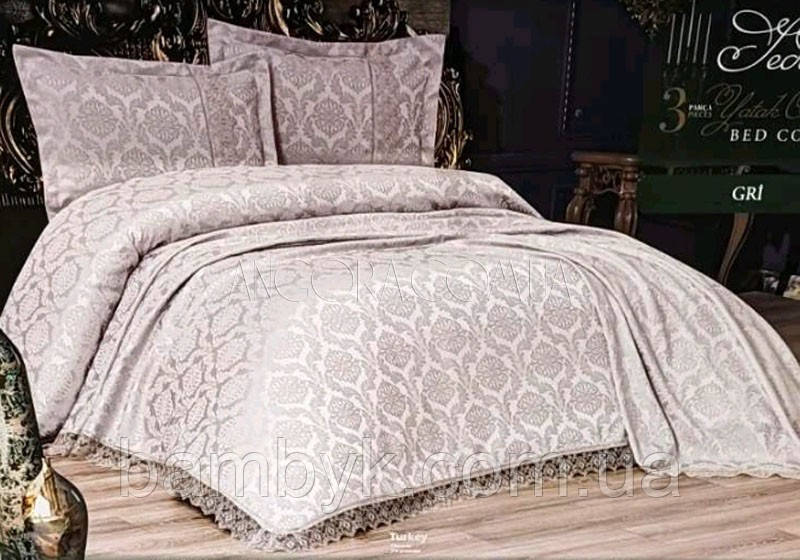 Покривало З Наволочками Жакардове Karina Home JEDA GRI 240x240 Туреччина