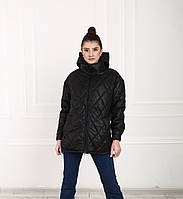 Демисезонная подростковая куртка на девочку удлиненная стеганая курточка черная 146-164р