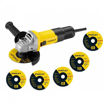 Кутова шліфувальна машина Stanley STGS9125D + 5 дисків 125 мм: 900Вт, 11000 об/хв., без регулювання, фото 1