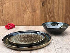 Набір 6 великих обідніх керамічних тарілок коричневих Мушля 27 см