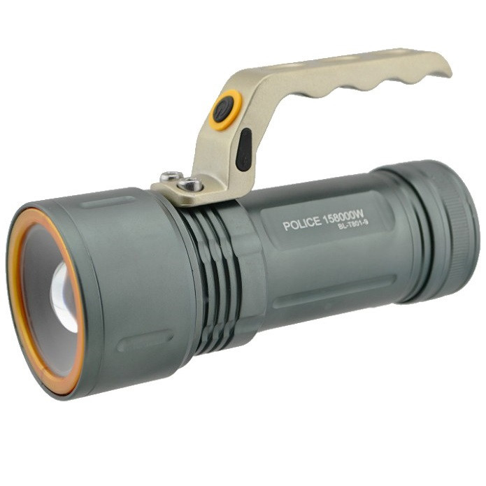 Фонарь прожектор переносной ручной фонарик с зумом POLICE BL-T801-9-T6 ЗУсеть+авто Серый - фото 1 - id-p1657747438