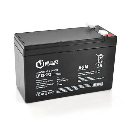 Акумуляторна батарея EUROPOWER AGM EP12-9F2 12 V 9 Ah ( 150 x 65 x 95 (100) ), 2.2 kg Black Q10, фото 1