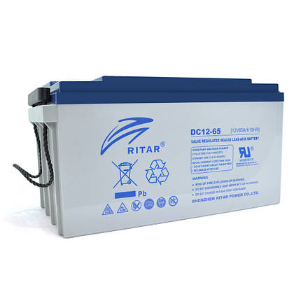 Акумуляторна батарея AGM RITAR DC12-65, Gray Case, 12V 65Ah ( 350 х 167 х 182 ) Q1, фото 1