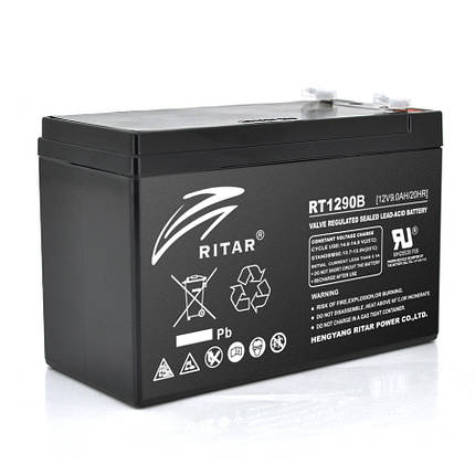Акумуляторна батарея AGM RITAR RT1290B, Black Case, 12 V 9.0 Ah ( 151 х 65 х 94 (100)) 2.30 kg Q10, фото 1