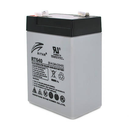 Акумуляторна батарея AGM RITAR RT640, Black Case, 6V 4Ah ( 70х47х99 (107) ) Q20, фото 1
