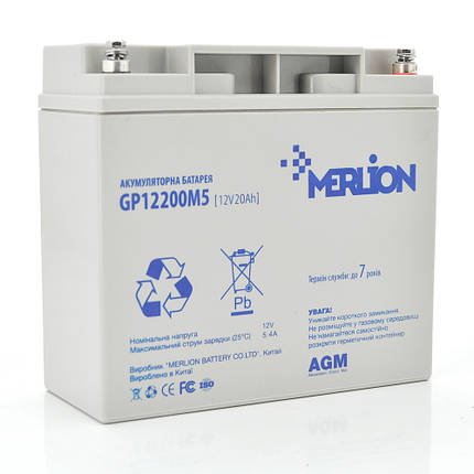 Акумуляторна батарея MERLION AGM GP12200M5 12 V 20 Ah ( 180 x 78 x 165 (168) ) Q4, фото 1