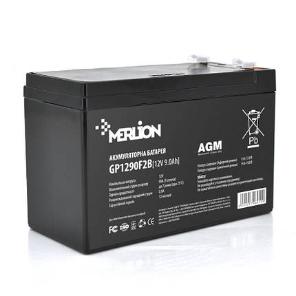 Акумуляторна батарея MERLION AGM GP1290F2B 12 V 9 Ah (150 x 65 x 95 (100)) Black Q10/480, фото 1