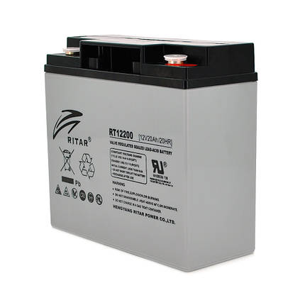 Акумуляторна батарея AGM RITAR RT12200, Gray Case, 12V 20.0Ah ( 181 х 77 х 167 ) Q4, фото 1