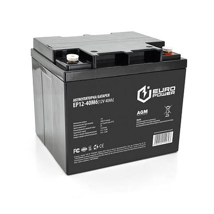 Акумуляторна батарея EUROPOWER AGM EP12-40M6 12 V 40 Ah (196 x 165 x 173), 12.1 kg Black Q1/96, фото 1