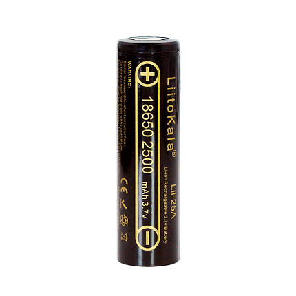 Акумулятор 18650 Li-Ion LiitoKala Lii-25A, 2500mah (2450-2650mah), 3.7V (2.75-4.2V), Black, PVC BOX Q2, цiна, фото 1
