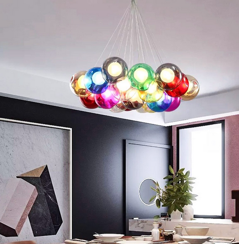 Світильник підвісний із неймовірними подвійними кольоровими плафонами зі скла на 7,9 або 19 плафонів, фото 1