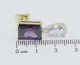 Сережки Xuping QQMM Позолота 14K пусети "Бузковий і білий фіаніти", фото 3