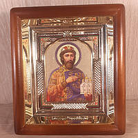 Икона Ярослав Мудрый святой Благоверный Князь, лик10х12см, в светлом прямом деревянном киоте с арочным багетом