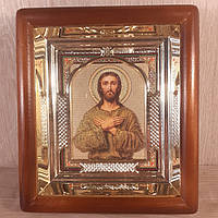 Икона Алексий человек Божий святой, лик 10х12 см, в светлом прямом деревянном киоте с арочным багетом