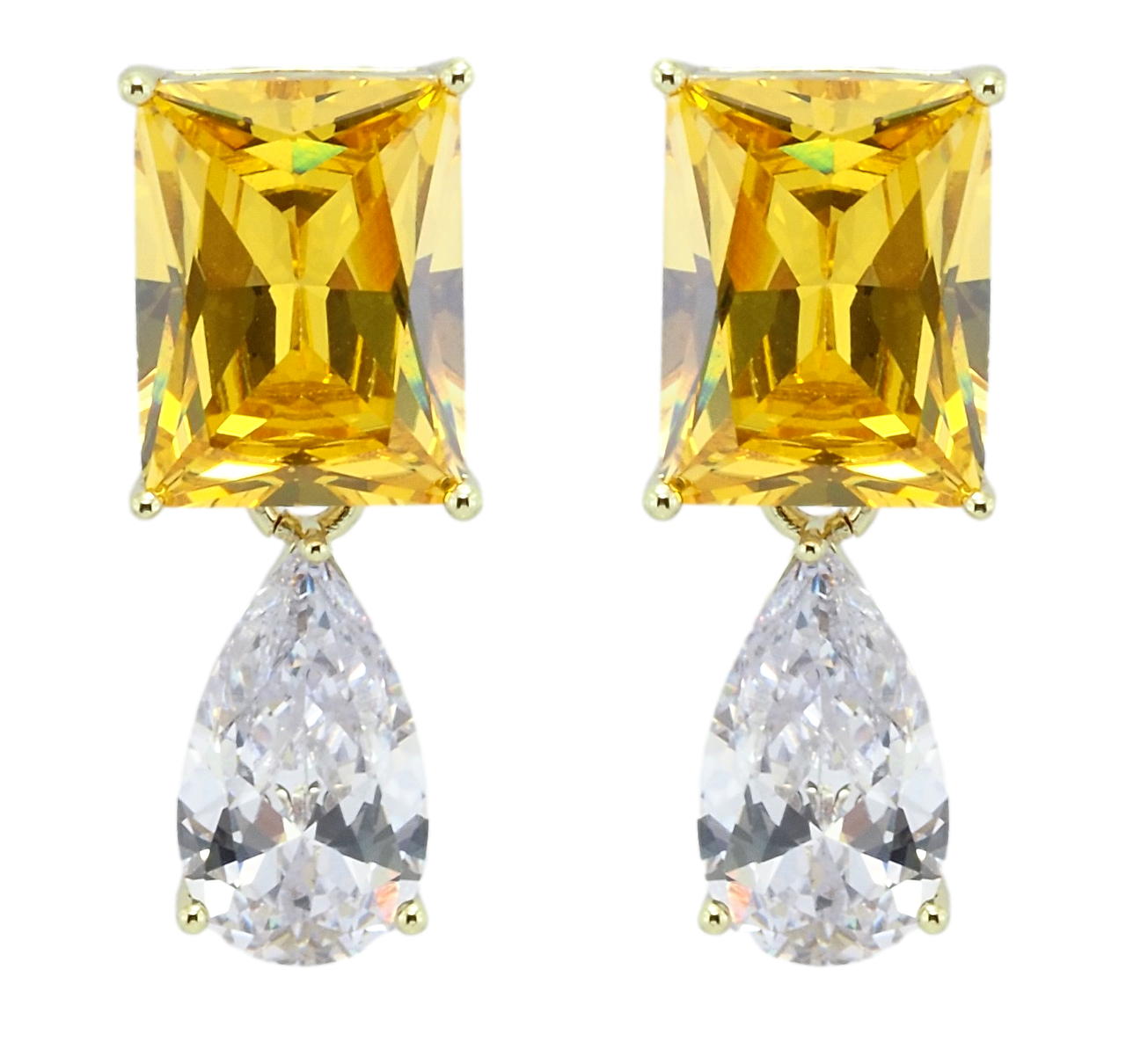 Сережки Xuping QQMM Позолота 14K пусети "Жовтий та білий фіаніти"