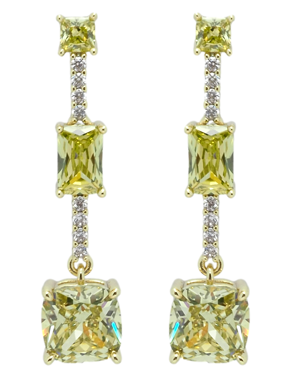 Сережки Xuping QQMM Позолота 14K пусети "Лімонні фіаніти на доріжці цирконію"