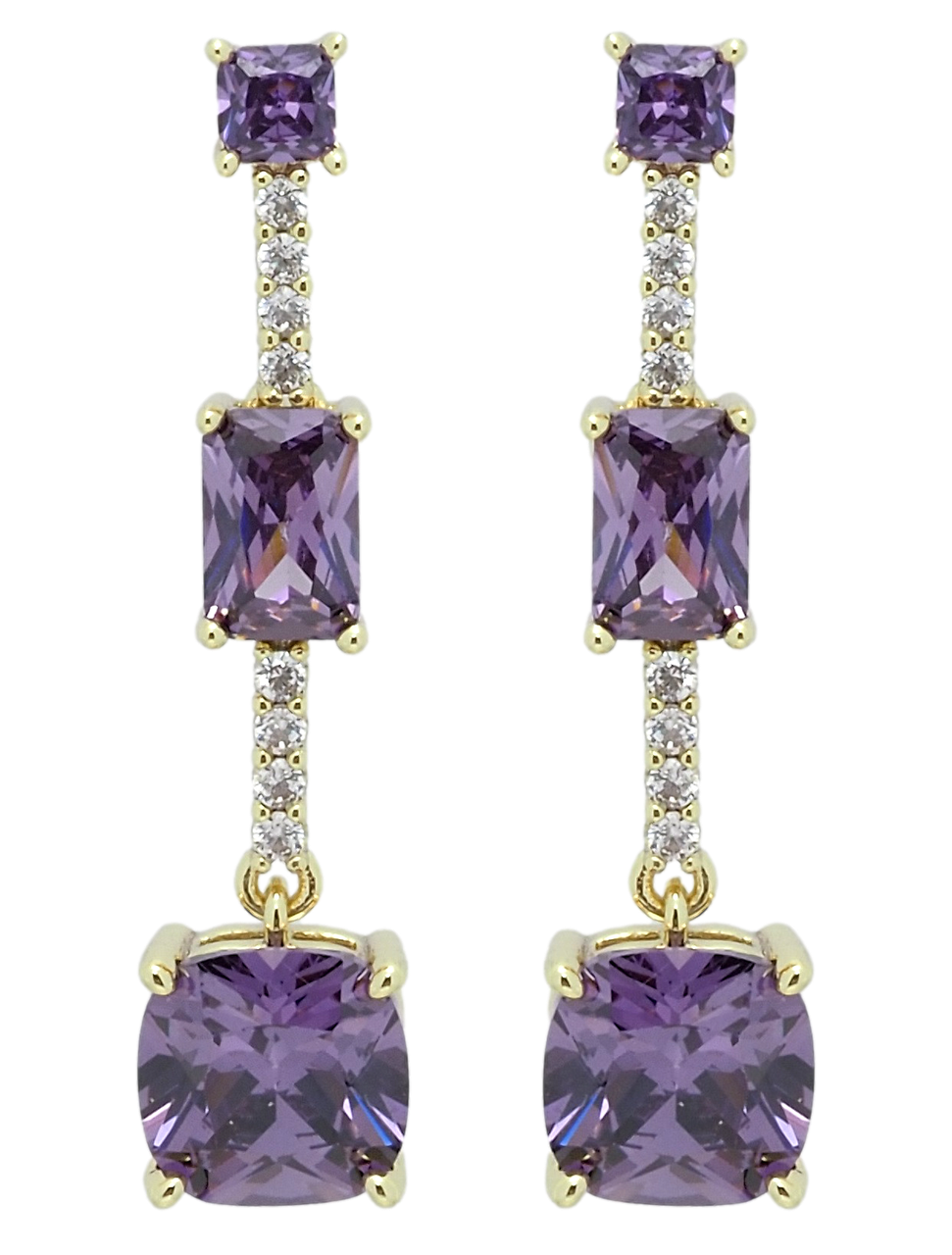 Сережки Xuping QQMM Позолота 14K пусети "Бузкові фіаніти на доріжці цирконію"