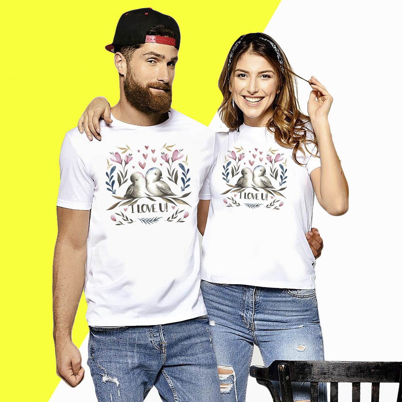 Парні футболки з принтом "Голубі Акварель" Push IT, фото 1