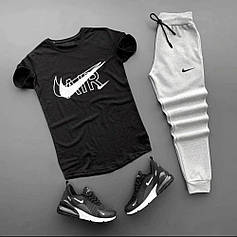 Костюм 2 в 1 Nike футболка чорна + штани світло - сірі