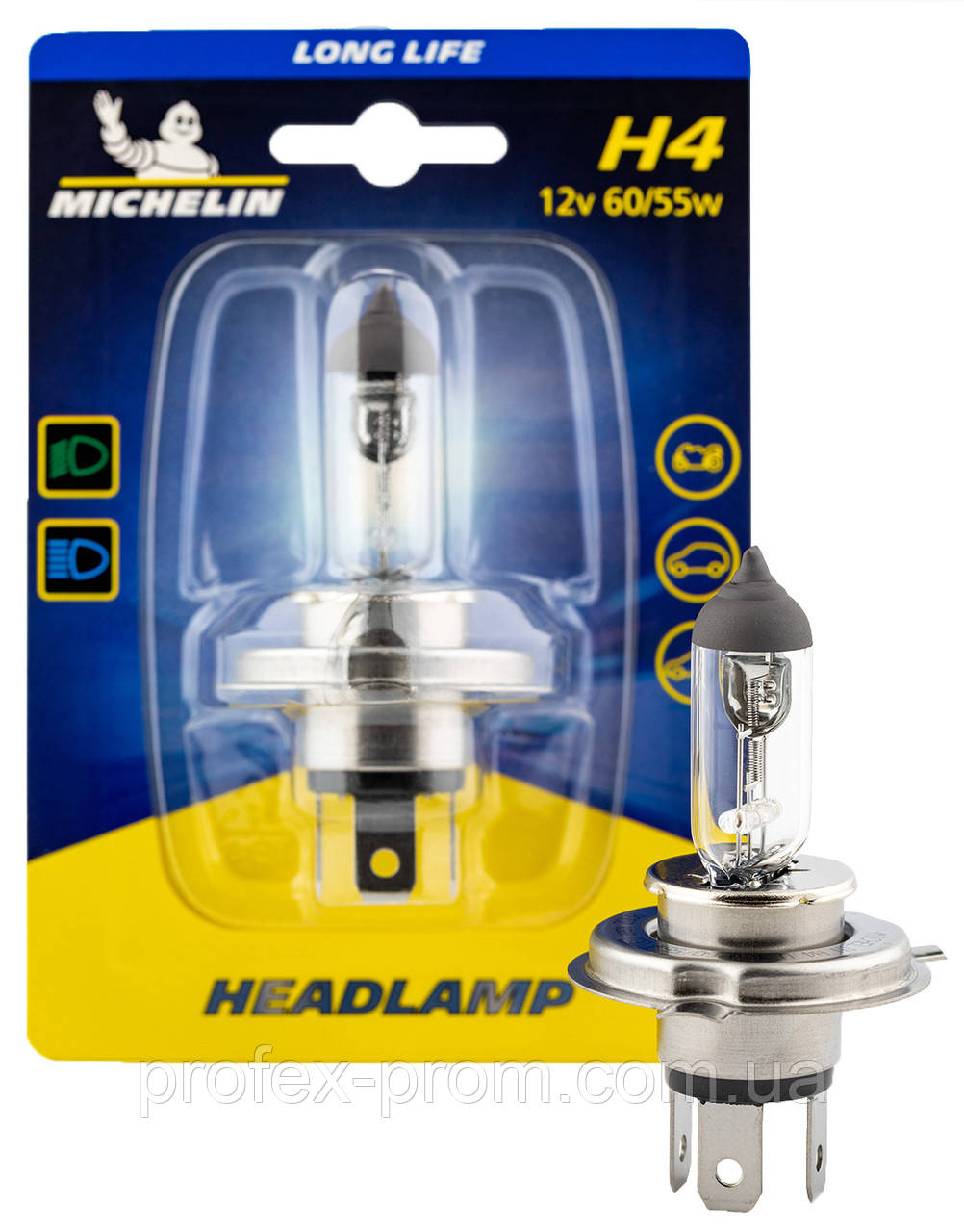 Автолампа одноблочна Michelin H4 12V 60/55W P43T Long Life (W32248) (шт.)