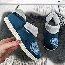 Тапочки жіночі чуні велюрові на хутрі сині Dago Style, фото 2