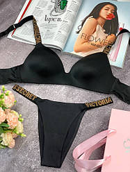 Комплект жіночий Victoria's Secret Безшовний Чорний kk037