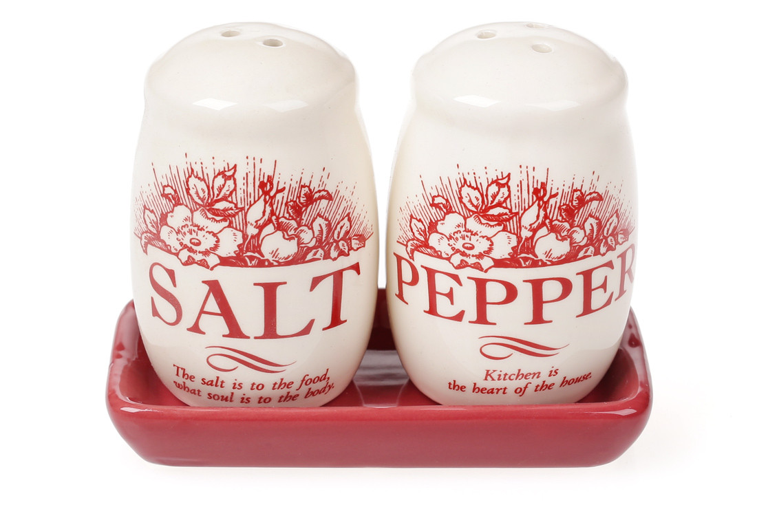 Керамічний набір для спецій "Salt-Pepper", 12*7*8.5см, колір - білий з червоним.