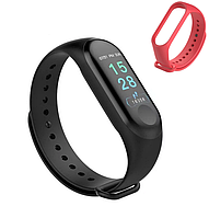 Умный фитнес браслет с пульсометром и тонометром Smart Bracelet Mi Band M3 + ремешок 1R. Смарт часы для спорта