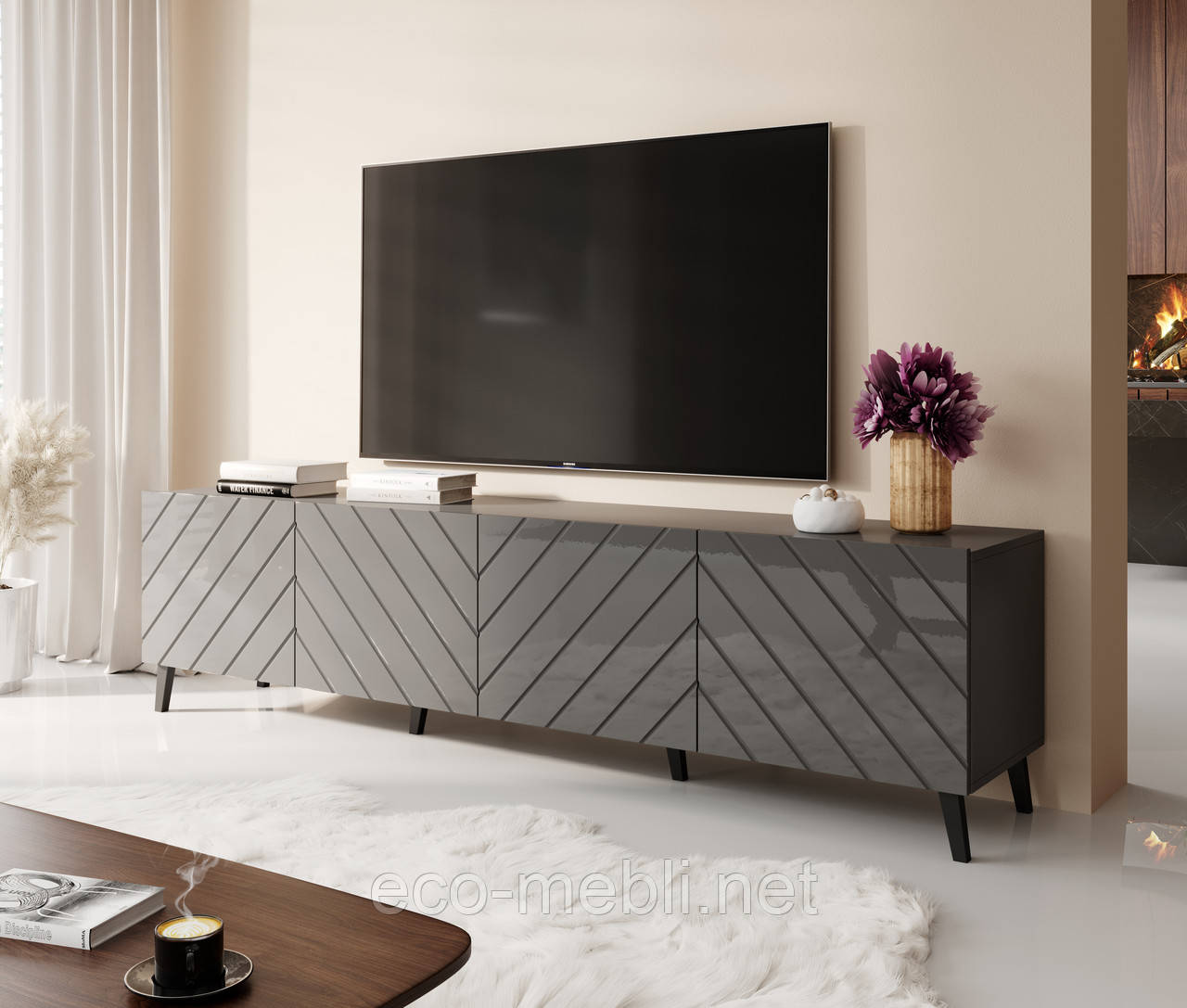 Тумба 2Д для ТВ RTV Abeto 200 сірий глянець Cama meble