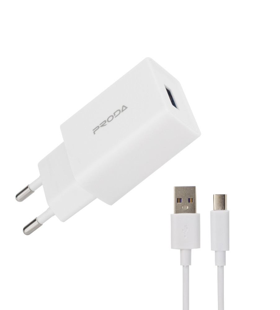 Зарядний пристрій Proda PD-A43a USB 2,4A + USB Type-C кабель 1 м білий