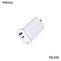 Мережевий заряд для Proda Xinrui A39 Quick Charger 65W USB, Type-C PD білий