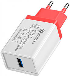 Мережевий заряд XoKo QC-100 1 USB, Qualcom 3.0, 3.5A Red