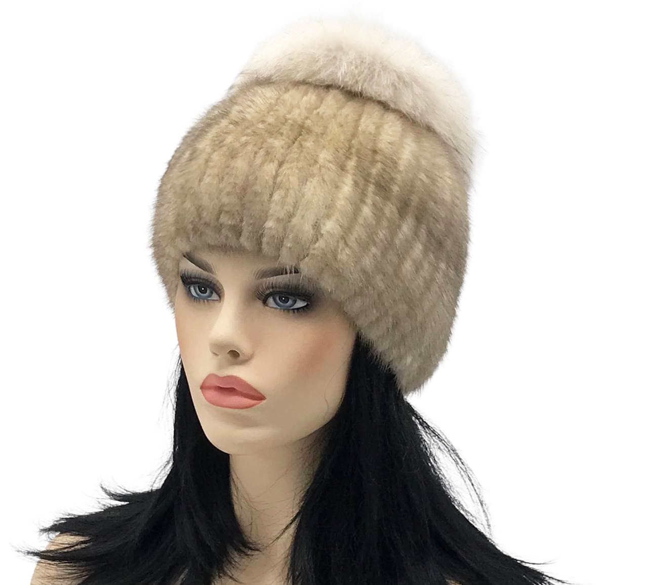 Хутряна шапка з нірки та песця "Бон" (колотий лід)