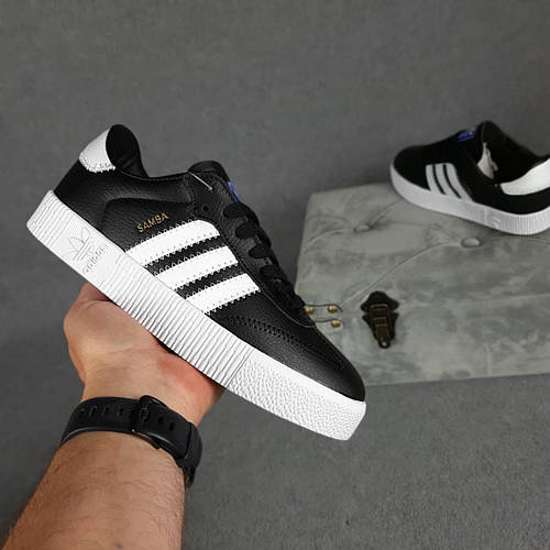 Женские летние кроссовки Adidas Samba Чёрные на белой модные летние ...