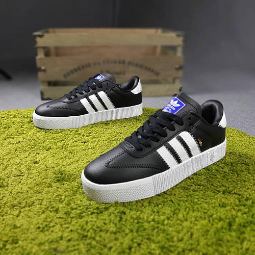 Женские летние кроссовки Adidas Samba Чёрные на белой модные летние ...