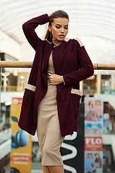 Кардиган, колір марсала з кавою демісезонний стильний із кишенями, ангора травка, з поясом