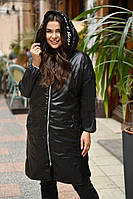 Женская удлиненная куртка батал весна-осень. Размеры 46-48,50-52,54-56,58-60,62-64. Черный