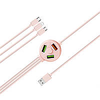 Кабель 6в1 Хаб XOKO SC-3000 USB 3X USB Apple Lightning/MicroUSB/USB Type-C Pink